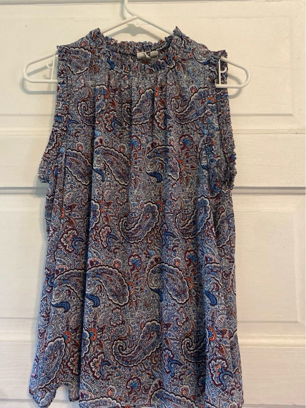 GAP Paisley Sleeveless Mock-Neck Tank in Blue and Brown